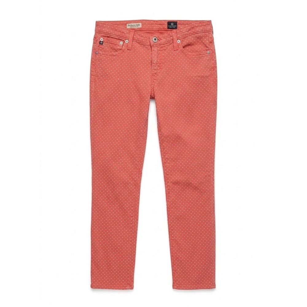 AG Adriano Goldschmied The Stevie Ankle Polka Dot Slim Straight Jeans Coral 28R